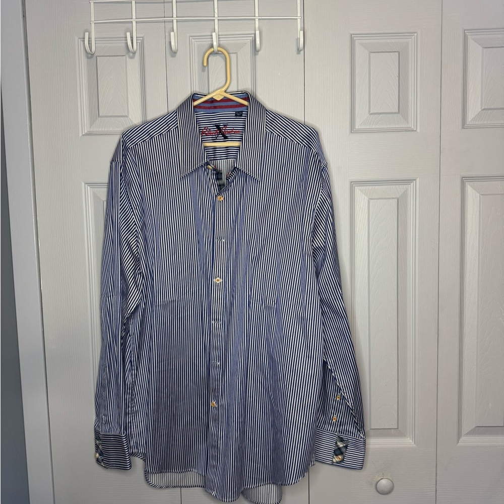 Robert Graham Navy and White Striped Button Down Shirt